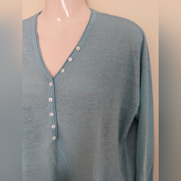 Olsen linen blend knit lightweight sweater m/10 blue - Picture 4 of 9